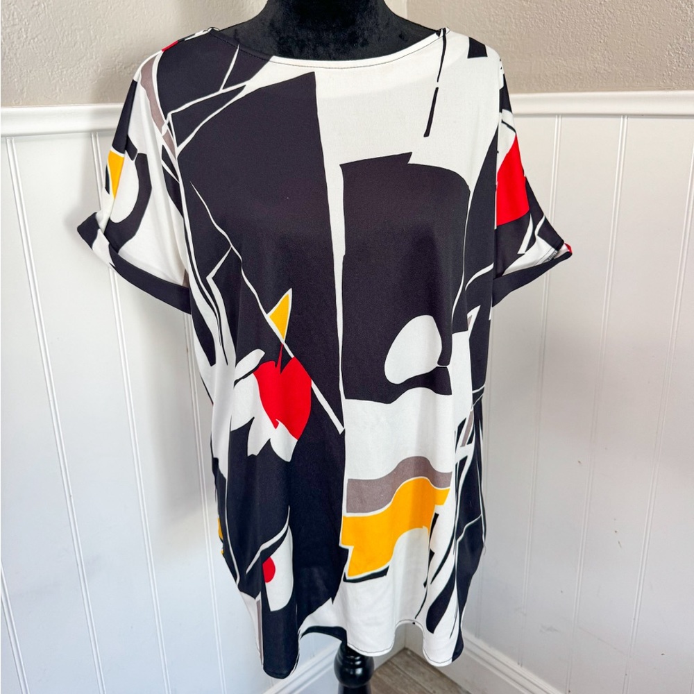 Vtg Teddi Of California Poly Women’s Top, Abstract 1980’s Pattern, Medium Fit